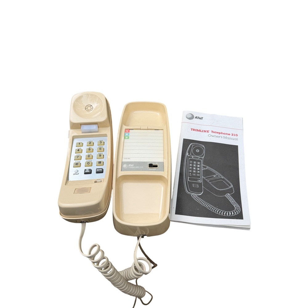 AT&T Trimline 210 Telephone Vintage 1989 Almond Push Button Corded Phone